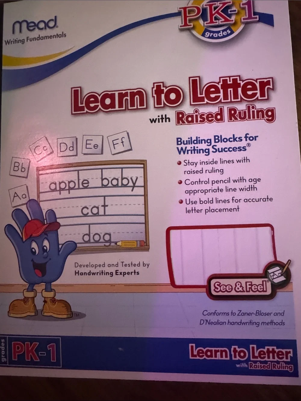 Mead PK-1 Learn to Letter Workbook with Raised Ruling C1.RBk.M